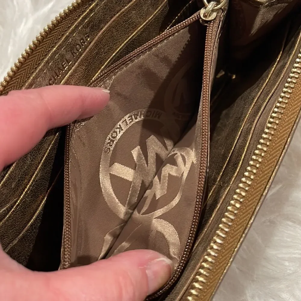 Michael Kors Metallic Leather Grommet Zip Around Wallet